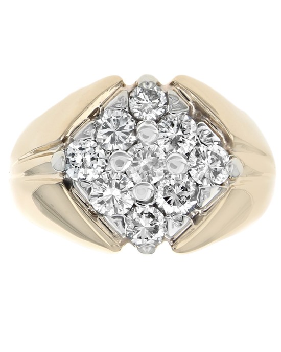 Gentlemans Diamond Cluster Top Ring in Gold